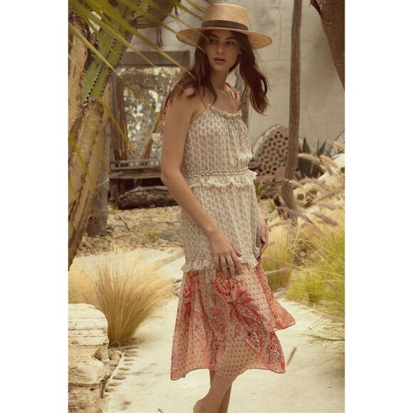 MISA LOS ANGELES Dionica‎ Paisley Ruffle Midi Dress Medium - Picture 1 of 7